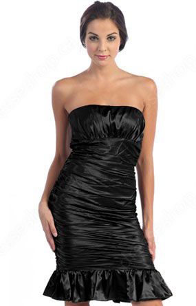 Sheath/Column Strapless Taffeta Short/Mini Black Pleats Prom Dress