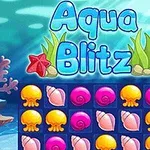 Barvita igra Aqua Blitz z morskimi motivi, kot so školjke in morske zvezde