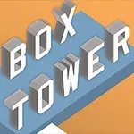 Isometrični prikaz besed BOX TOWER v 3D pisavi na modri podlagi