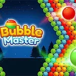 Barvita igra Bubble Master z mehurčki in nočnim ozadjem z drevesi