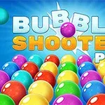 Barvite kroglice v igri Bubble Shooter Pro z modrim ozadjem