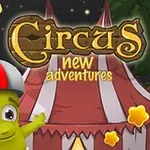 Risanka z likom v obliki kumarice v čeladi ob cirkusu z napisom Circus new adventures