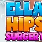 Barvni logotip igre Ella Hips Surgery z modrimi črkami in snežinkami