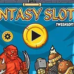 Promocijska grafika za igralne avtomate z naslovom Fantasy Slots, ki prikazuje risane like, vključno z rdečim demonom in vitezi, ob zid