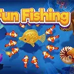 Barvita grafika igre Fun Fishing z ribami in morskim vzdušjem