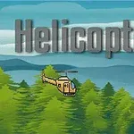 Risanka helikopterja nad gozdom in gorami s besedo Helicopter