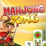 Promocijska grafika za igro Mahjong King z risanim likom in mahjong ploščicami