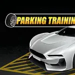 Belo futuristično športno vozilo na parkirišču z napisom Parking Training