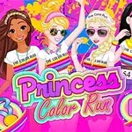 Risanka štirih mladih princes na barvitem tekaškem dogodku Princess 3 Color Run