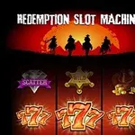 Grafični elementi igralnega avtomata z naslovom Redemption Slot Machine, ikonami kot so scatter, wild in sedmice na valjih