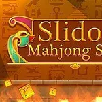 Naslovna slika igre Slidon Mahjong Slide z egiptovskimi simboli in ognjenim ozadjem