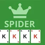 Zelena podlaga z belim napisom SPIDER in krono nad napisom, ter štirimi kartami (kralji) razporejenimi spodaj