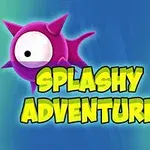 Risanka lika roza morska žoga z enim očesom in naslovom Splashy Adventure na modro-zelenem ozadju