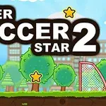 Naslovnica video igre z napisom Super Soccer Star 2, nogometno igrišče, žoga in gol