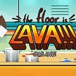 Risanka v slogu pixel art s fantom, ki teče pred lavo v igri The Floor is Lava