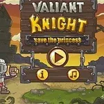 Začetni zaslon videoigre z viteško tematiko, ki prikazuje oklep oblečenega viteza in naslov Valiant Knight - Save the Princess