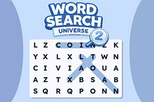Logotip Word Search Adventure nad mrežo črk z modrim povečevalnim steklom in označenimi besedami