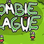 Risanka zombijev na zelenem ozadju s tekstom ZOMBIE PLAGUE